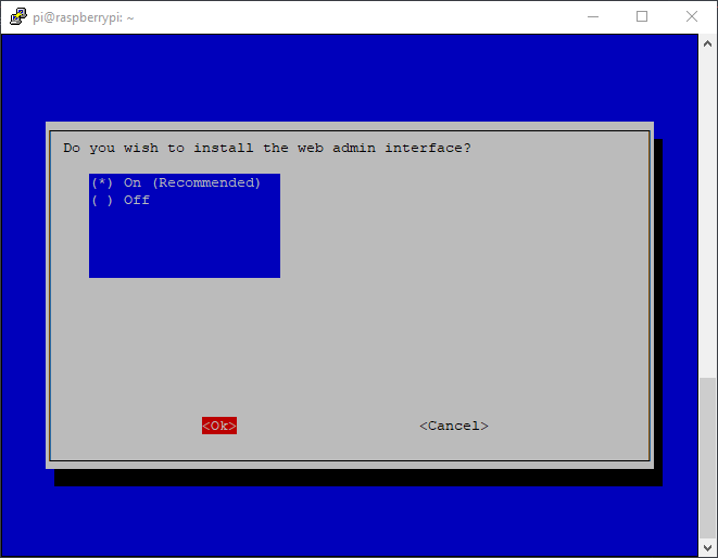 Pi-hole admin web arayüzü kurulum ekranı